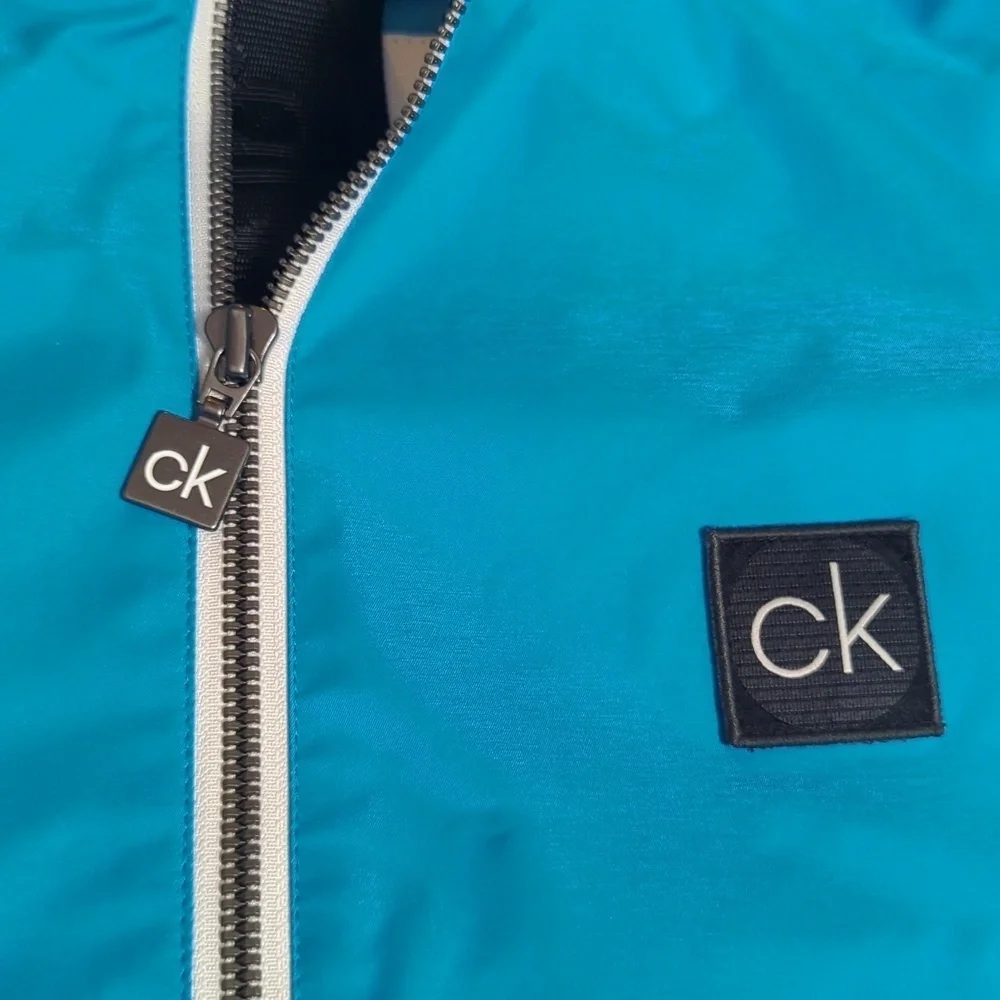 Calvin Klein Color Block Track Jacket, Spell Out, Hidden Hood, Vented Back, Med